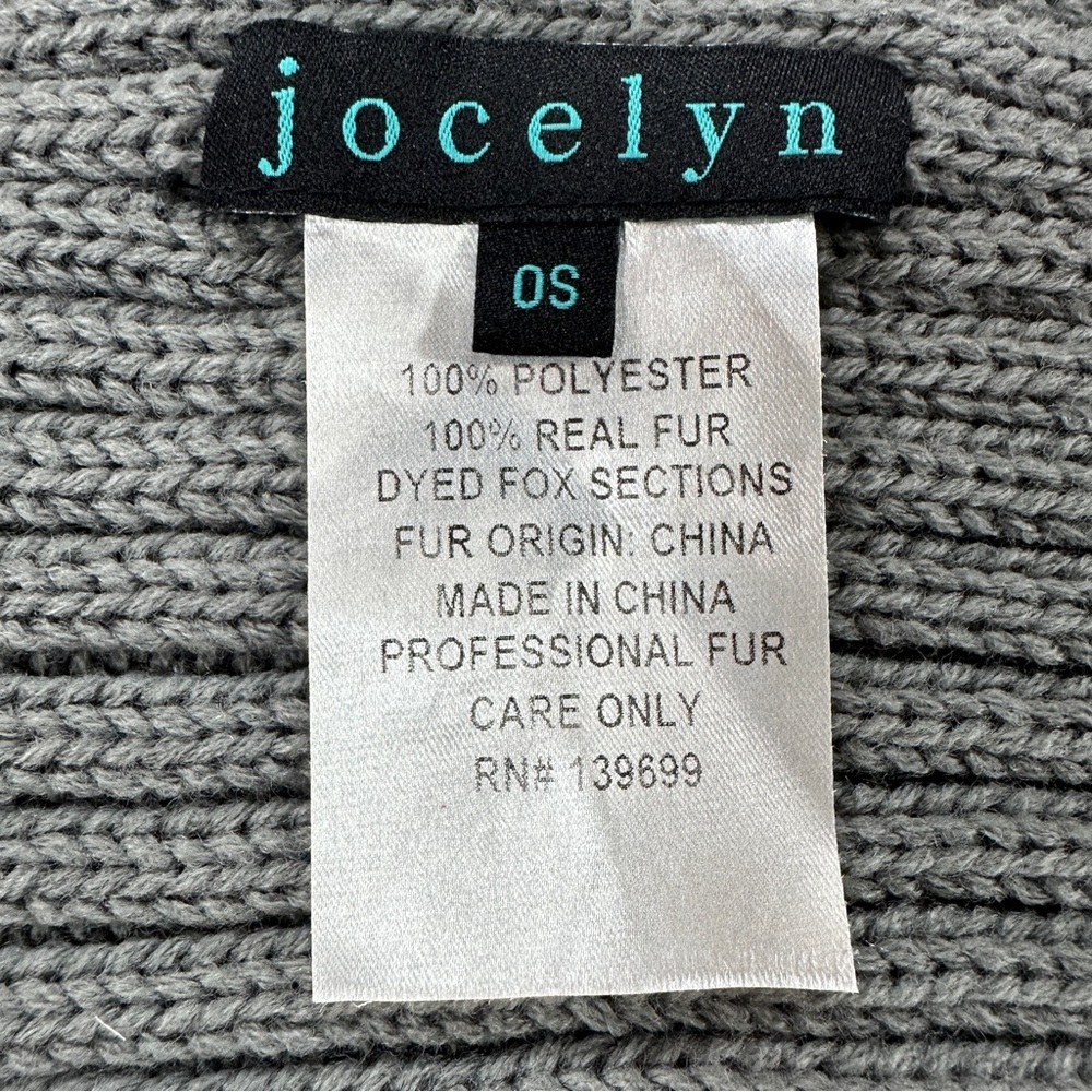 Jocelyn Charcoal Scarf with Faux Fur Pom Poms - Picture 4 of 10